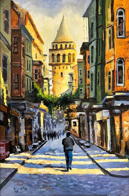 Şehrin İncisi Galata Kulesi Yağlı Boya Tablosu Simurg Sanatevi