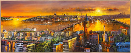 Şehrin Kalbine Akşam Yağlı Boya Tablosu