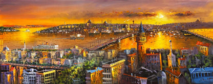 Şehrin Kalbine Akşam Yağlı Boya Tablosu