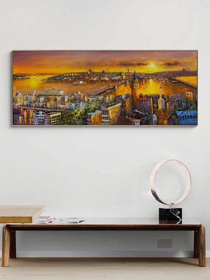 Şehrin Kalbine Akşam Yağlı Boya Tablosu