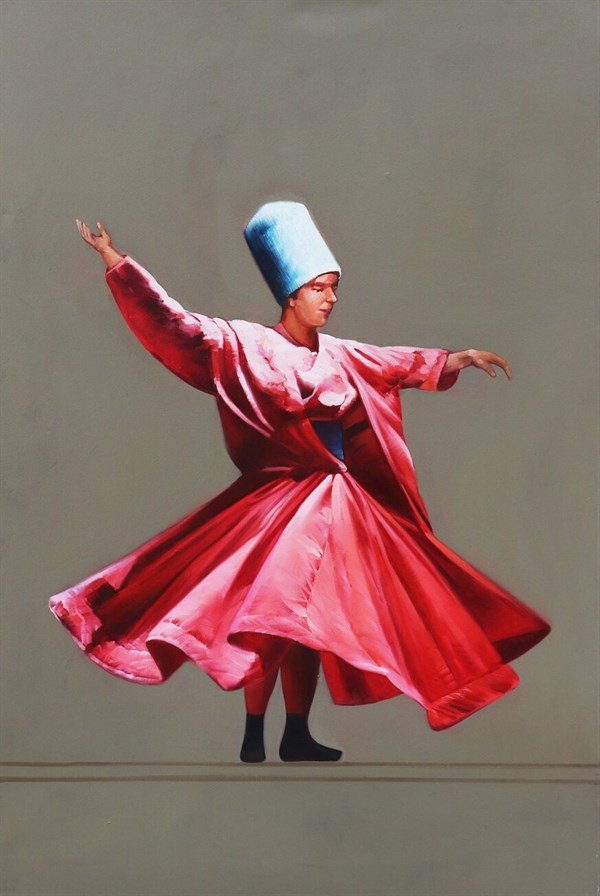 Kırmızı Tennureli Semazen Yağlı Boya Tablosu