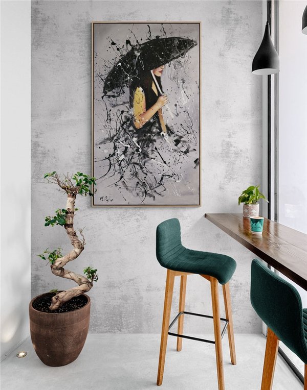 Şemsiyeli Kız Yağlı Boya Tablosu