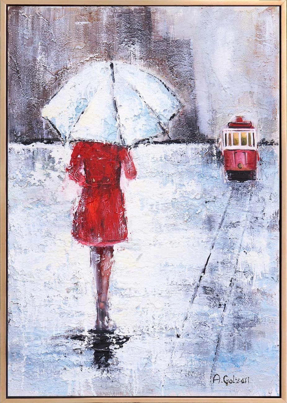 Şemsiyenin Altında İstiklal Yağlı Boya Tablosu