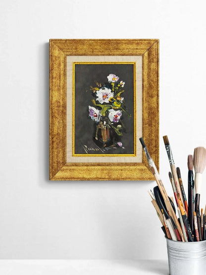 Sessiz Beyaz Çiçekler Yağlı Boya Tablosu