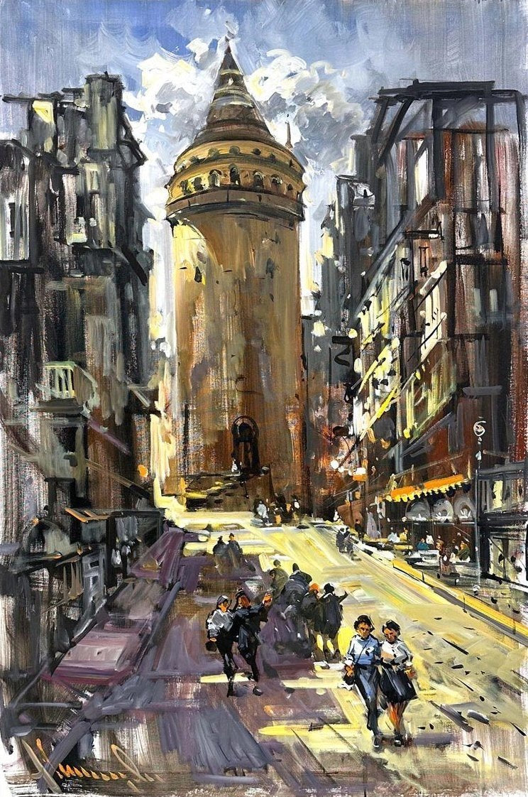 Sessiz Galata Sokakları Yağlı Boya Tablosu