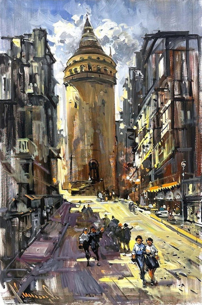 Sessiz Galata Sokakları Yağlı Boya Tablosu