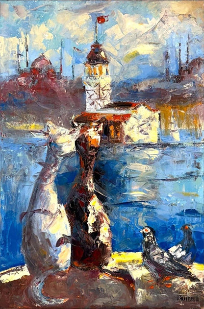 Sevgili Kediler Yağlı Boya Tablosu