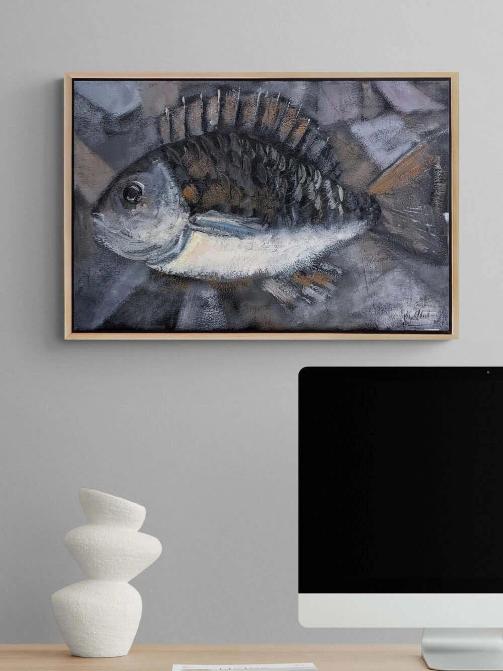 Siyah Beyaz Balık Yağlı Boya Tablosu