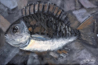 Siyah Beyaz Balık Yağlı Boya Tablosu
