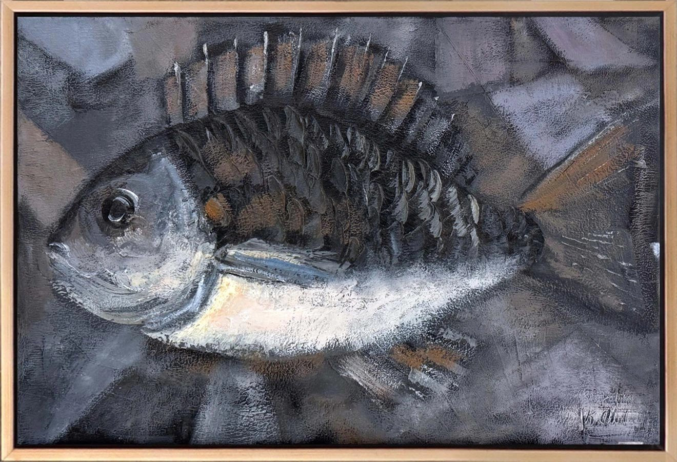 Siyah Beyaz Balık Yağlı Boya Tablosu