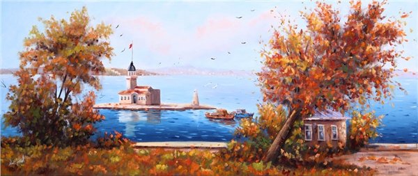 Kız Kulesi Sonbahar Renkleri Yağlı Boya Tablosu