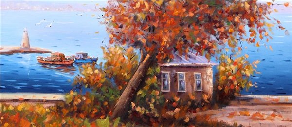 Kız Kulesi Sonbahar Renkleri Yağlı Boya Tablosu