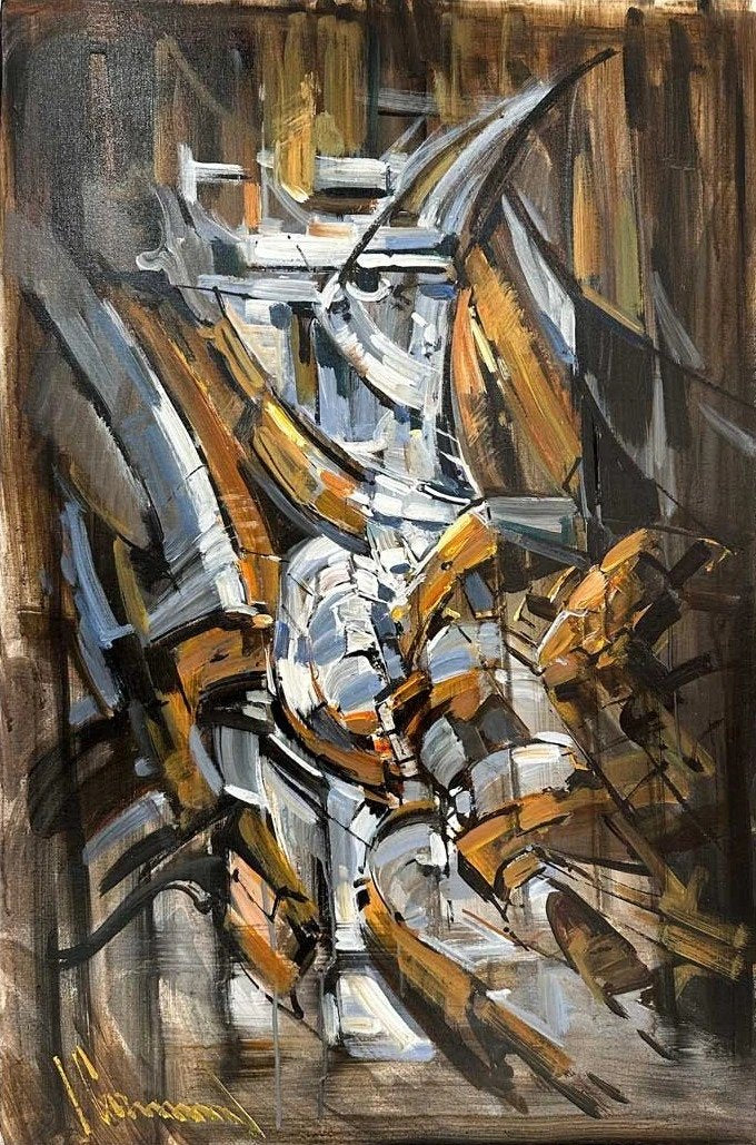 Soyut Çizgilerin Zaman Tüneli Yağlı Boya Tablosu