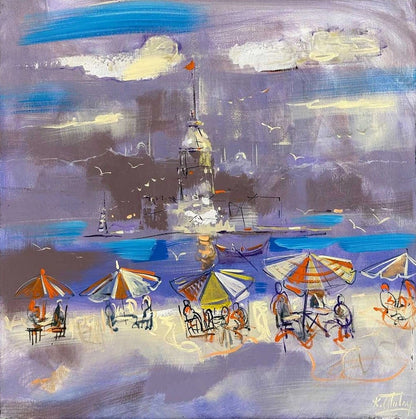 Soyut Denizdeki Sessiz Şarkı Kız Kulesi Yağlı Boya Tablosu