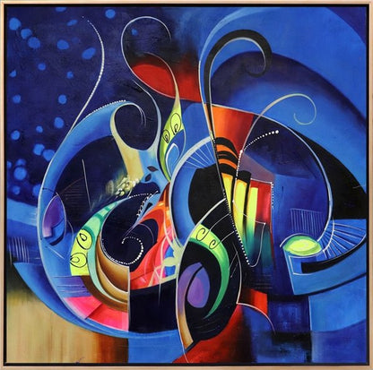 Soyut Gece Mavisi Yağlı Boya Tablosu