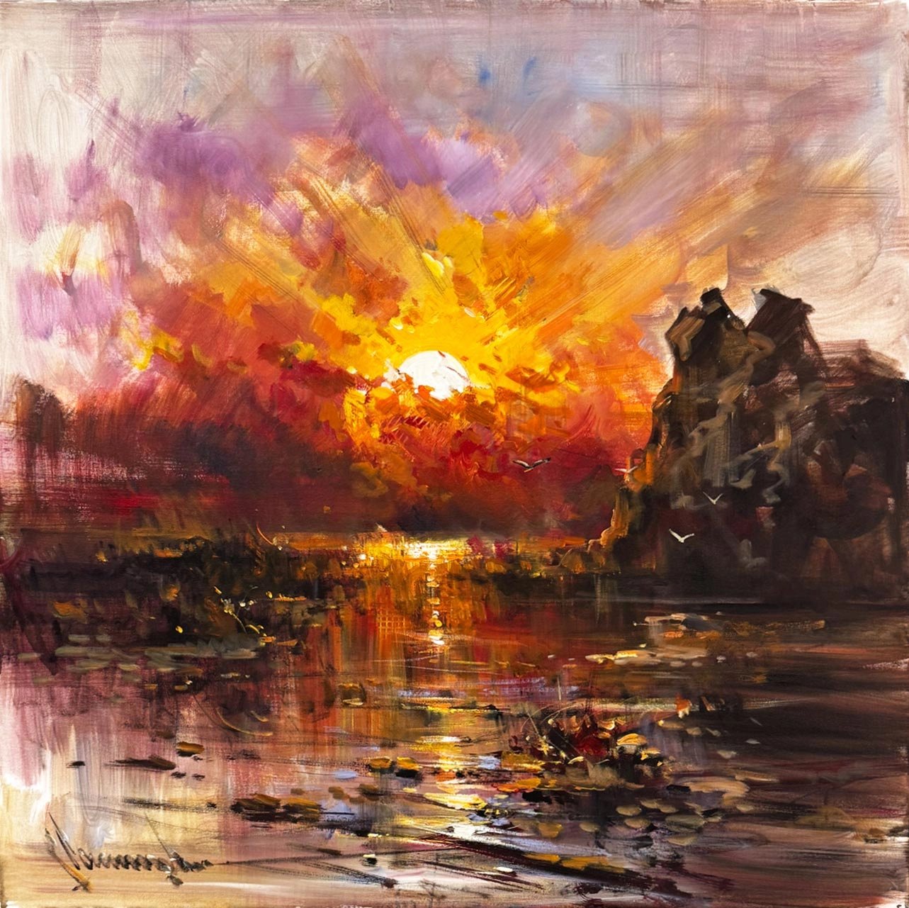 Suda Kalan Güneş Yağlı Boya Tablosu