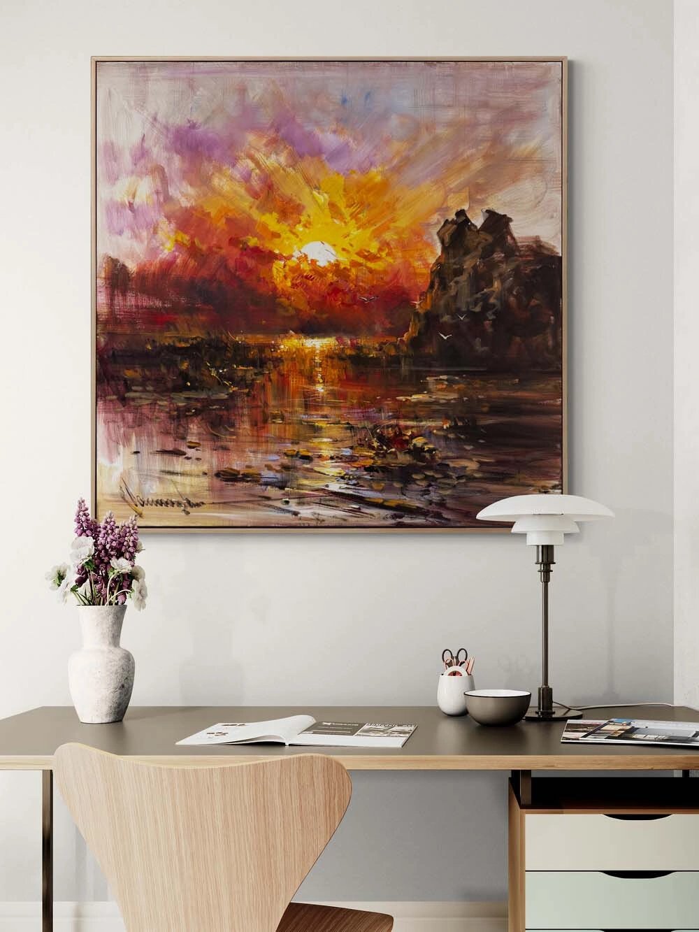 Suda Kalan Güneş Yağlı Boya Tablosu