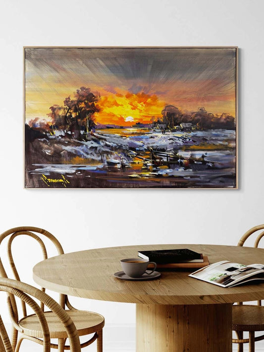 Sulara Düşen Akşam Yağlı Boya Tablosu