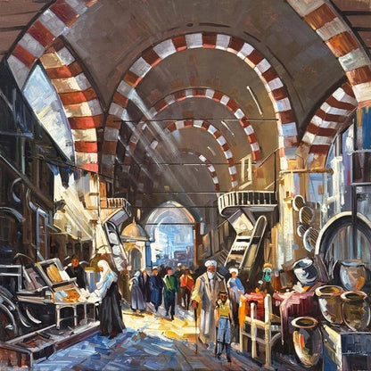 Tarihi Çarşının Yankıları Yağlı Boya Tablosu