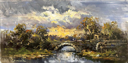 Taş Köprüde Sonbahar Yağlı Boya Tablosu