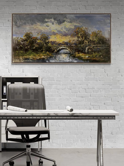 Taş Köprüde Sonbahar Yağlı Boya Tablosu