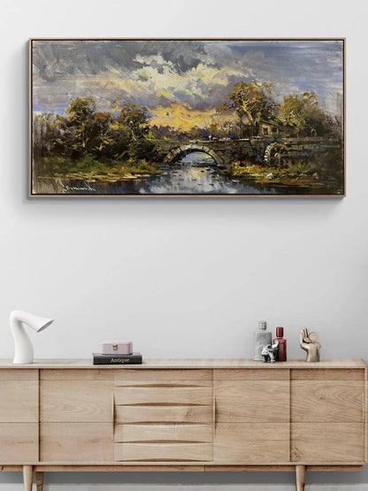 Taş Köprüde Sonbahar Yağlı Boya Tablosu