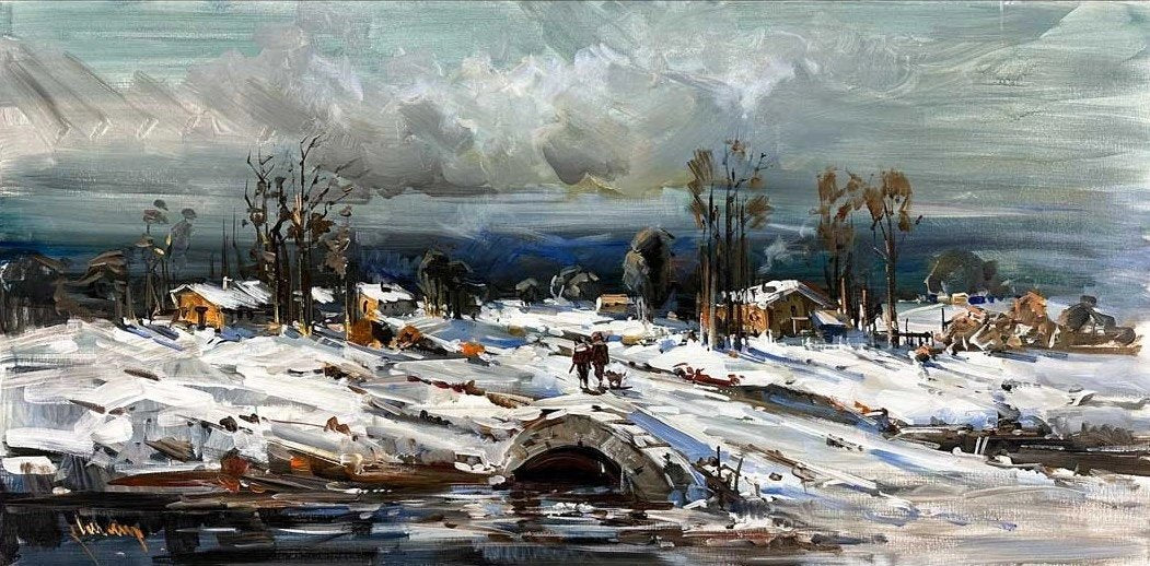 Taş Köprüden Geçerken Yağlı Boya Tablosu