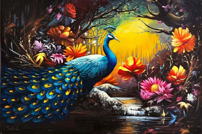 Tavus Kuşunun Gölgesinde Yağlı Boya Tablosu