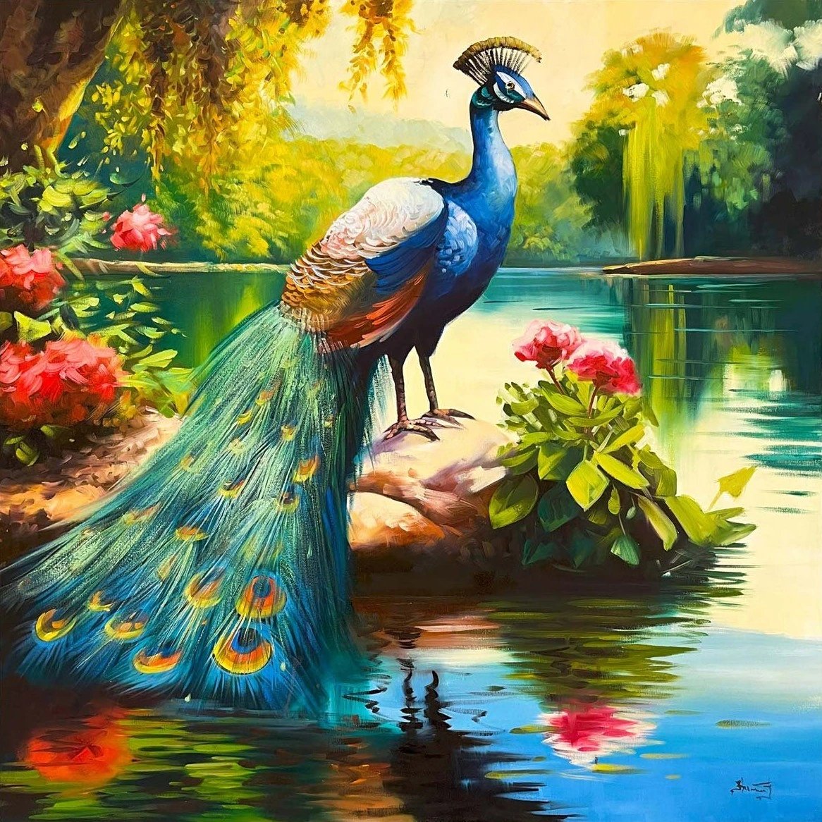 Tavus Kuşunun Masalı Yağlı Boya Tablosu