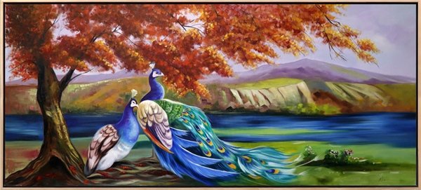 Tavus Kuşlarının Zarafeti Yağlı Boya Tablosu Simurg Sanatevi