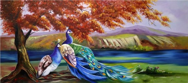 Tavus Kuşlarının Zarafeti Yağlı Boya Tablosu Simurg Sanatevi