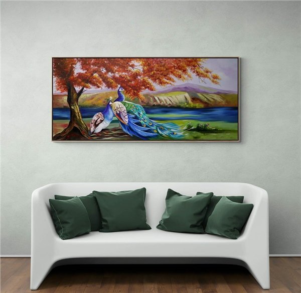 Tavus Kuşlarının Zarafeti Yağlı Boya Tablosu Simurg Sanatevi