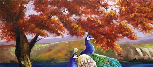 Tavus Kuşlarının Zarafeti Yağlı Boya Tablosu Simurg Sanatevi