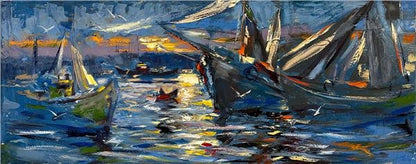 Boğazdaki Balıkçı Tekneleri Yağlı Boya Tablosu