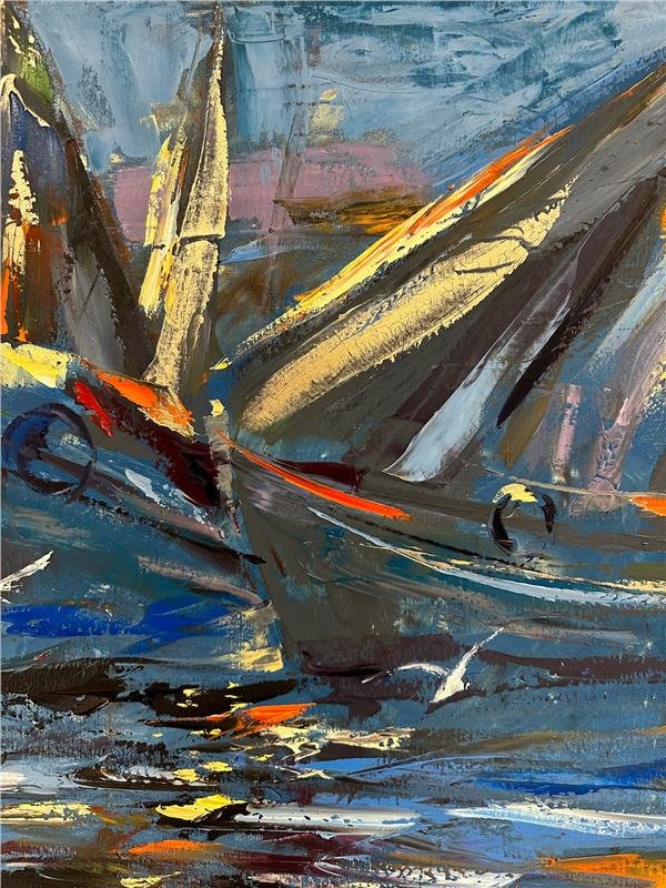 Boğazdaki Balıkçı Tekneleri Yağlı Boya Tablosu