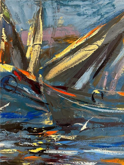 Boğazdaki Balıkçı Tekneleri Yağlı Boya Tablosu