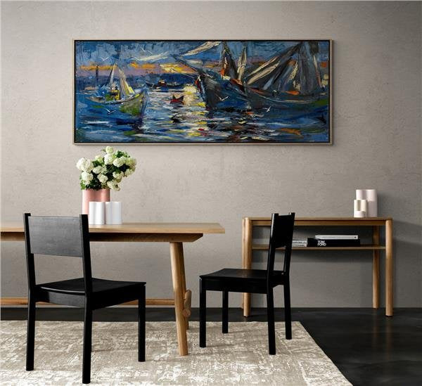 Boğazdaki Balıkçı Tekneleri Yağlı Boya Tablosu