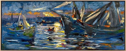 Boğazdaki Balıkçı Tekneleri Yağlı Boya Tablosu