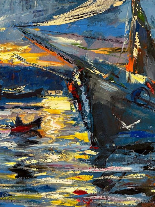 Boğazdaki Balıkçı Tekneleri Yağlı Boya Tablosu