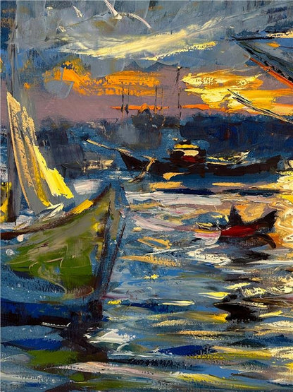 Boğazdaki Balıkçı Tekneleri Yağlı Boya Tablosu
