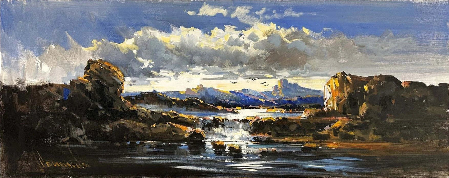 Tepelerin Ardındaki Gün Yağlı Boya Tablosu