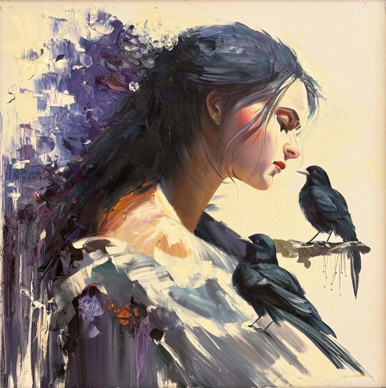 Tınıların İçindeki Kadın Yağlı Boya Tablosu