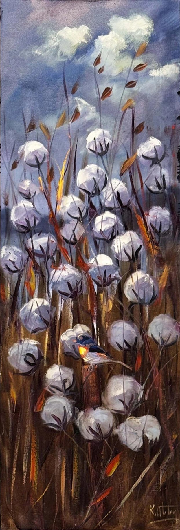 Toprağın Beyaz Çiçekleri Yağlı Boya Tablosu