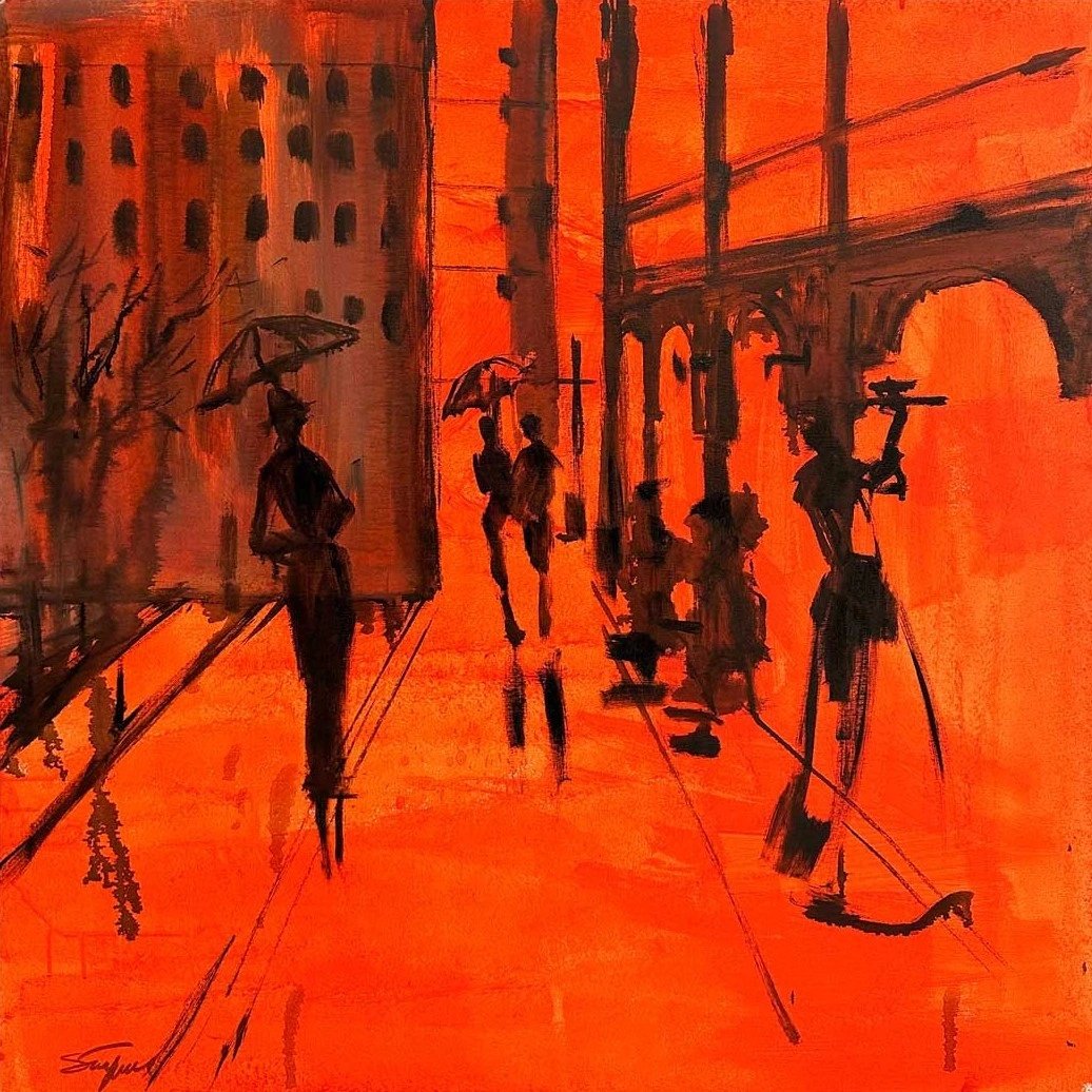 Turuncu Sokakda Yağlı Boya Tablosu