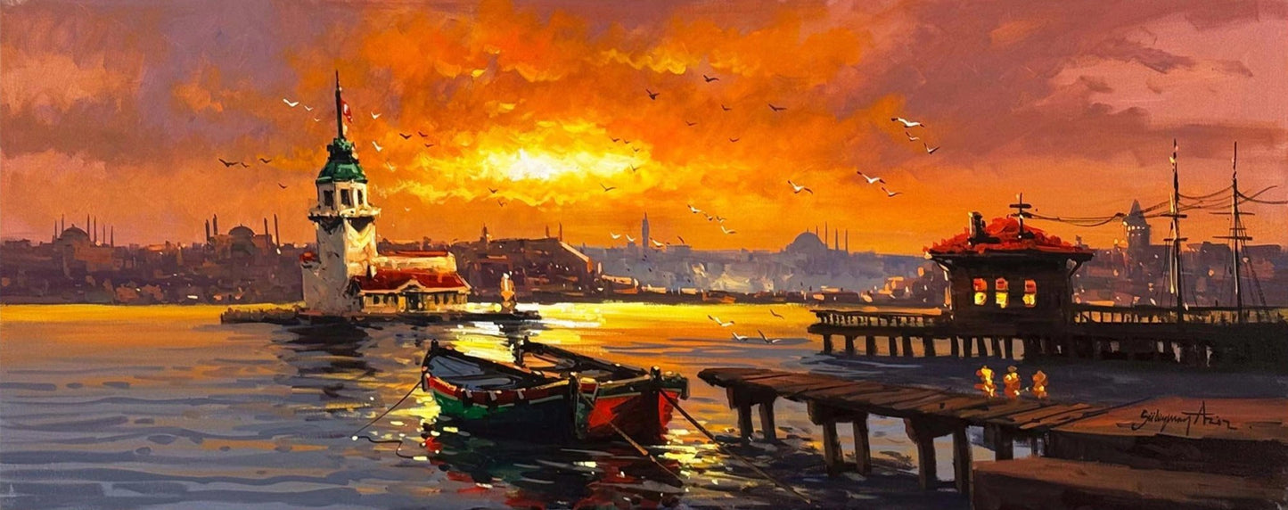 Ufka Doğru Kız Kulesi Yağlı Boya Tablosu