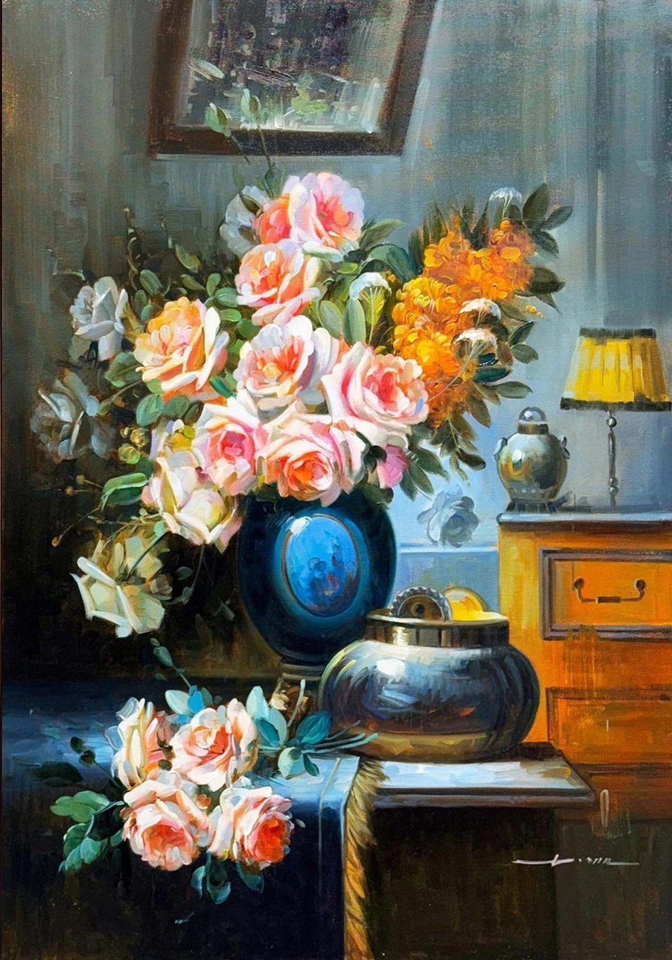 Unutulmuş Bir Buket Gül Yağlı Boya Tablosu