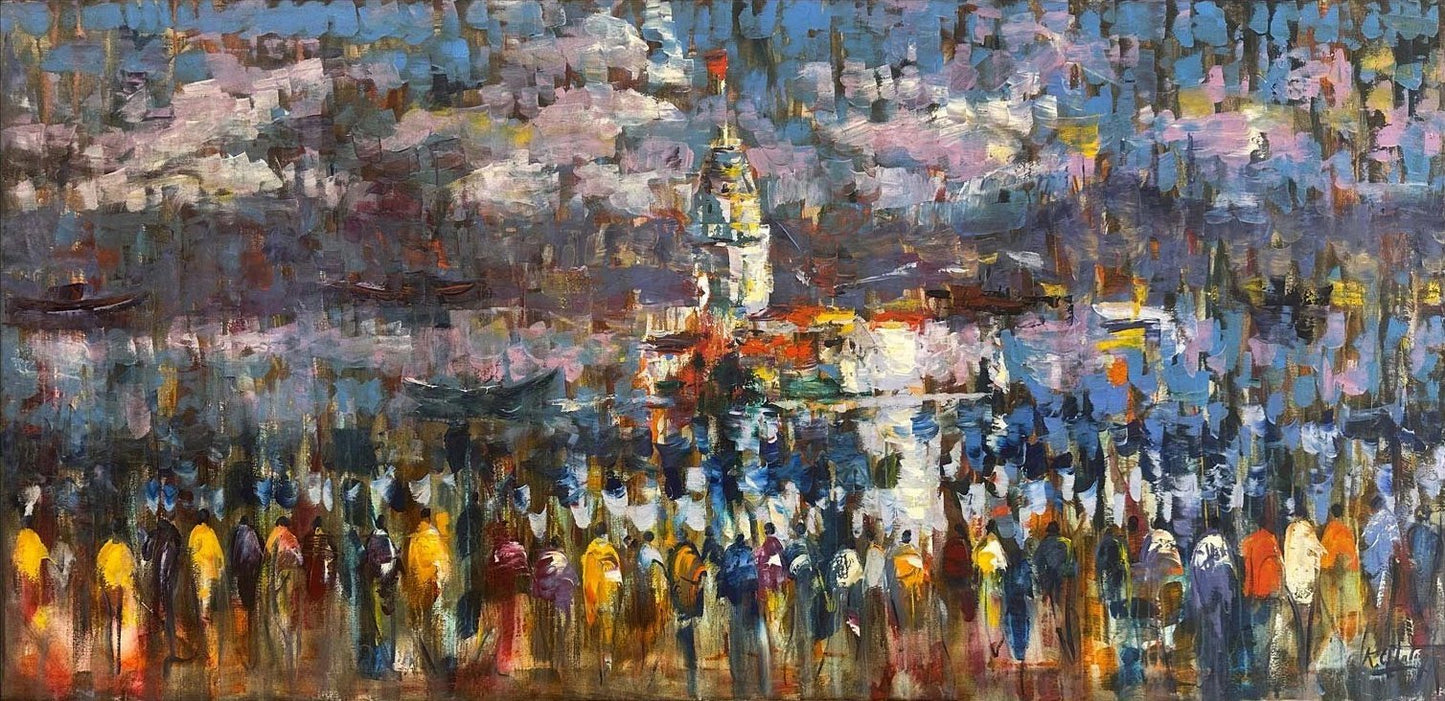 Üsküdar'da Kalabalıklar Yağlı Boya Tablosu