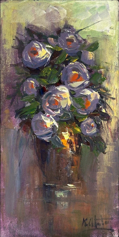 Vazoda Beyaz Çiçekler Yağlı Boya Tablosu