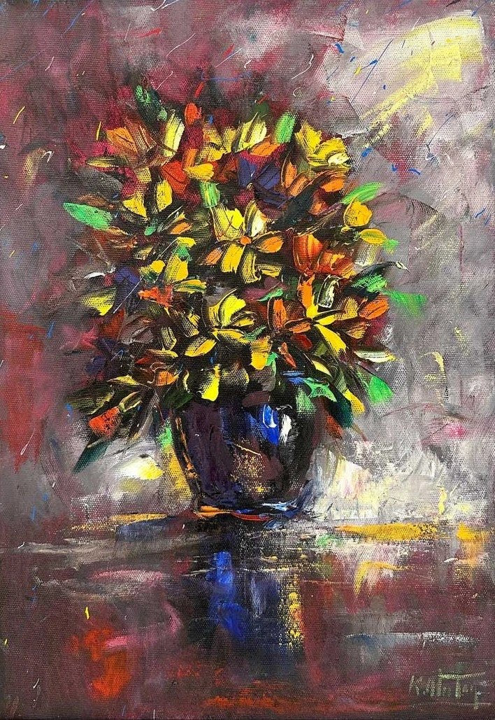 Vazoda Kasımpatılar Yağlı Boya Tablosu