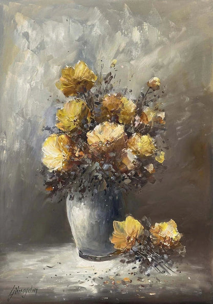 Vazonun İçindeki Bahar Yağlı Boya Tablosu